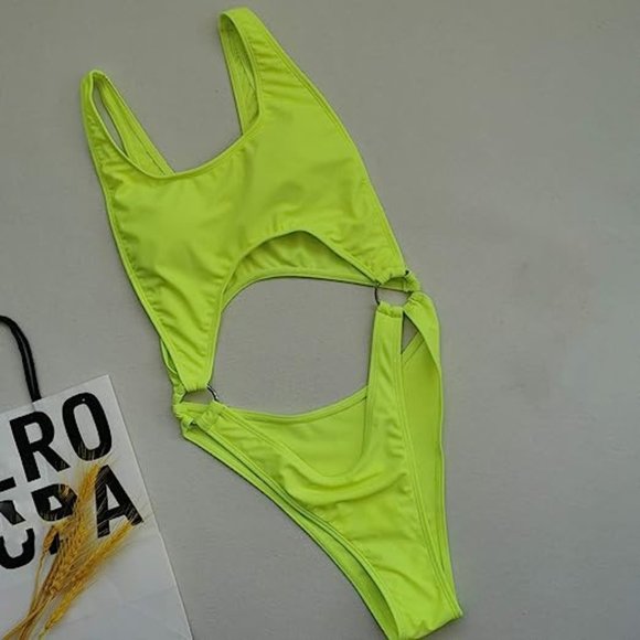 Neon Lime Cut Out One Piece Swimsuit - Picture 3 of 4